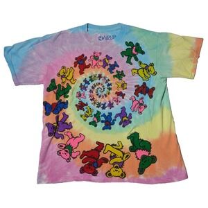 Grateful Dead Dancing Bears Liquid Blue Tie Dye Retro T-Shirt - Men Small